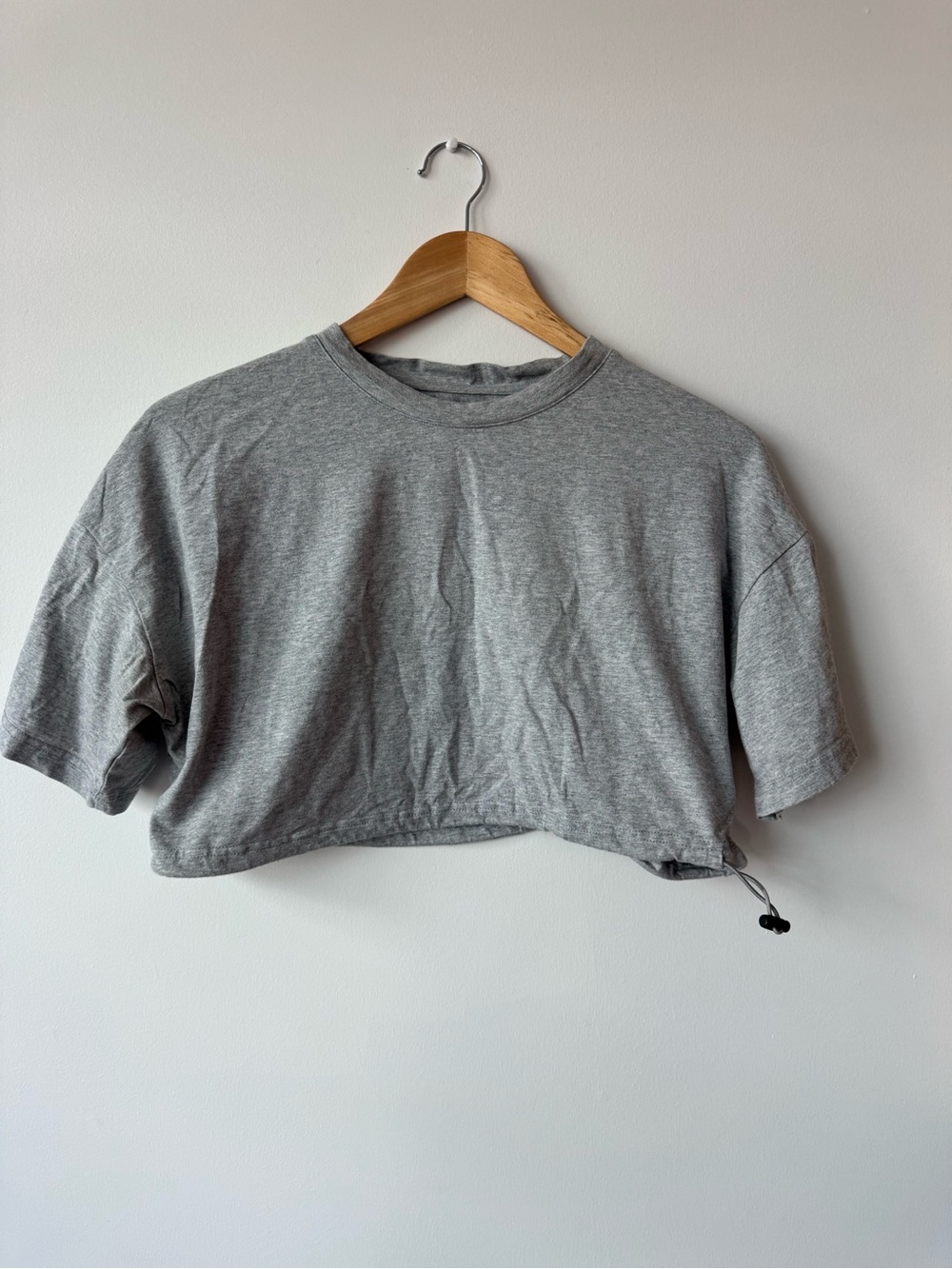 DAZY Heather Grey Cinch Drawstring Hem Crop Top T-Shirt Medium M